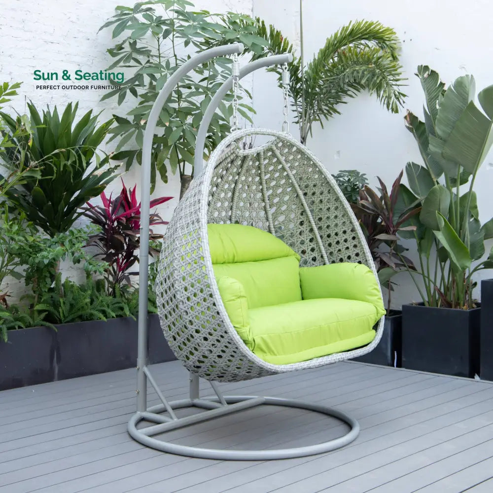 Dario Double Seater Hanging Swing With Stand For Balcony Garden Swing (Silver) Light Green Swings
