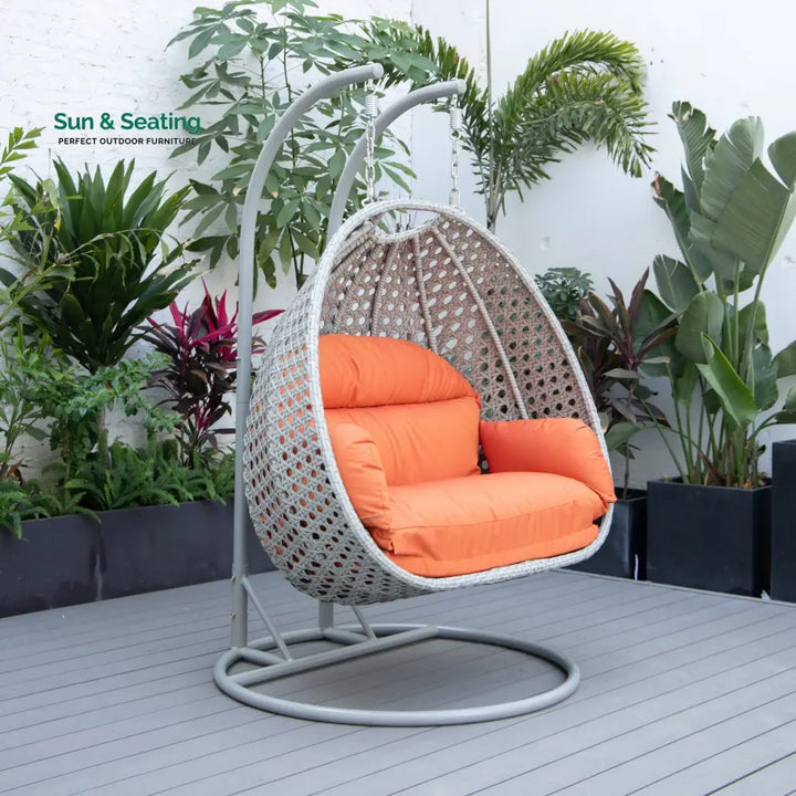 Dario Double Seater Hanging Swing With Stand For Balcony Garden Swing (Silver) Orange Swings