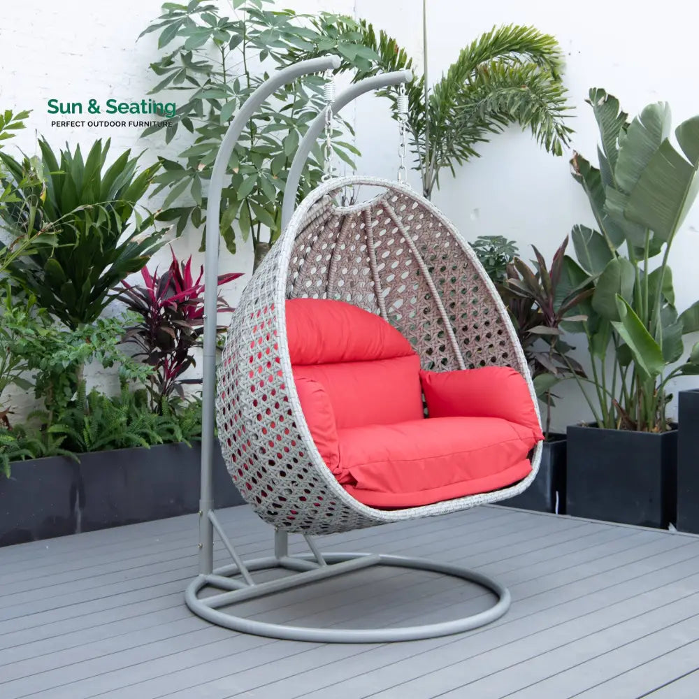 Dario Double Seater Hanging Swing With Stand For Balcony Garden Swing (Silver) Red Swings