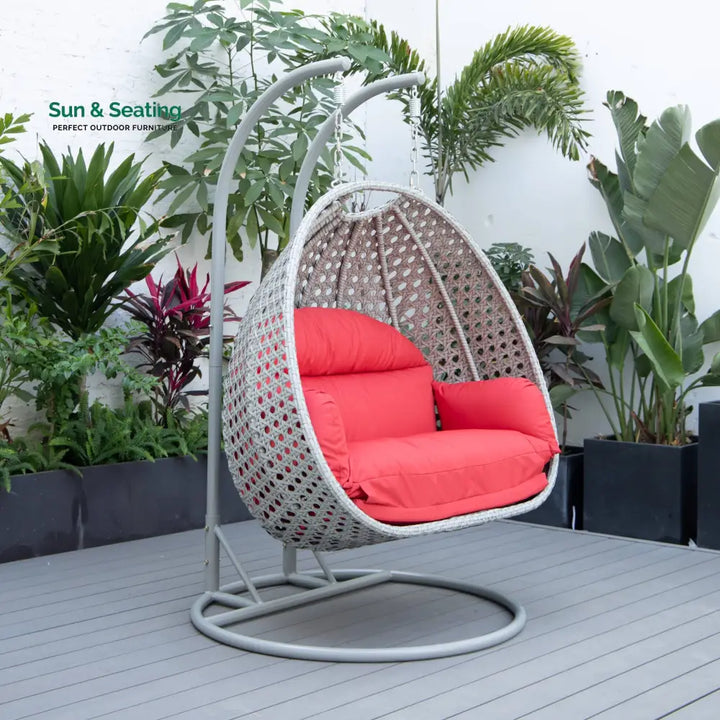 Dario Double Seater Hanging Swing With Stand For Balcony Garden Swing (Silver) Red Swings