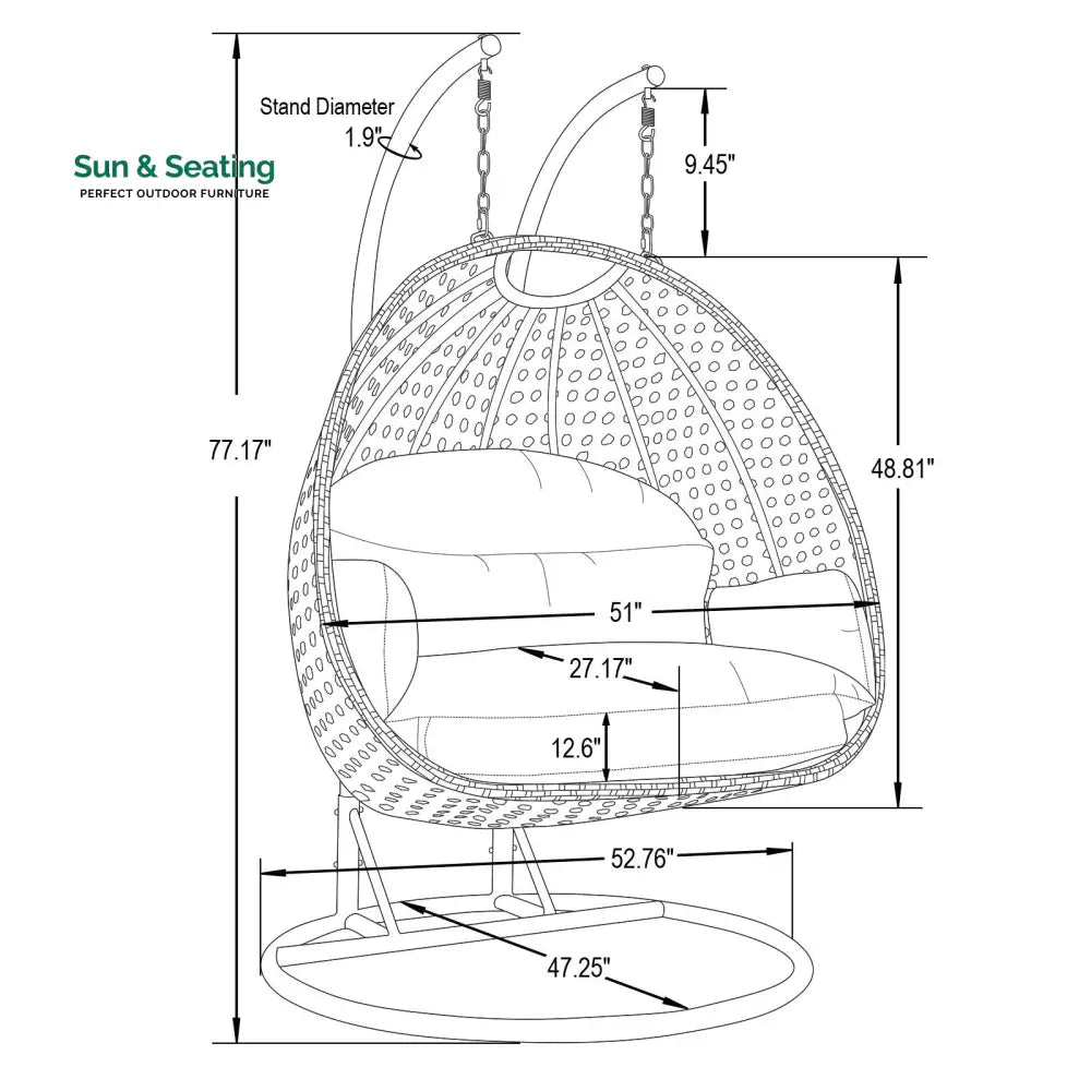 Dario Double Seater Hanging Swing With Stand For Balcony Garden Swing (Silver) Swings