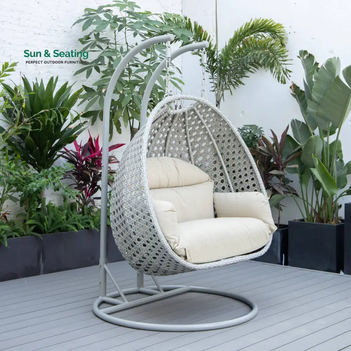 Dario Double Seater Hanging Swing With Stand For Balcony Garden Swing (Silver) Taupe Swings