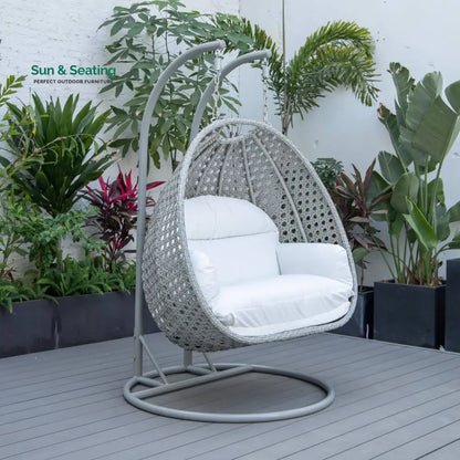 Dario Double Seater Hanging Swing With Stand For Balcony Garden Swing (Silver) White Swings