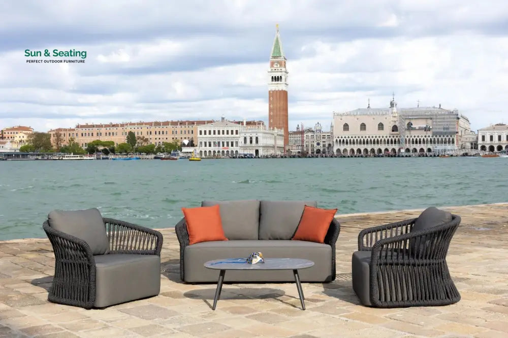Dayo Outdoor Garden Balcony Sofa Set 2 Seater 2 Single Seater 1 Center Table Set Braid &amp; Rope (Dark Grey) Sofa Sets