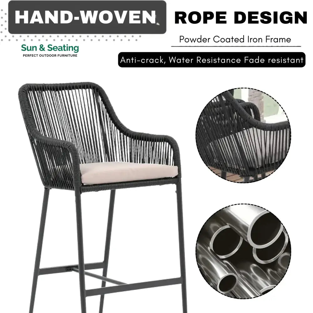 Deepali Premium Outdoor Rope 5-Piece Bar Set With a High-Top Table Bar Set