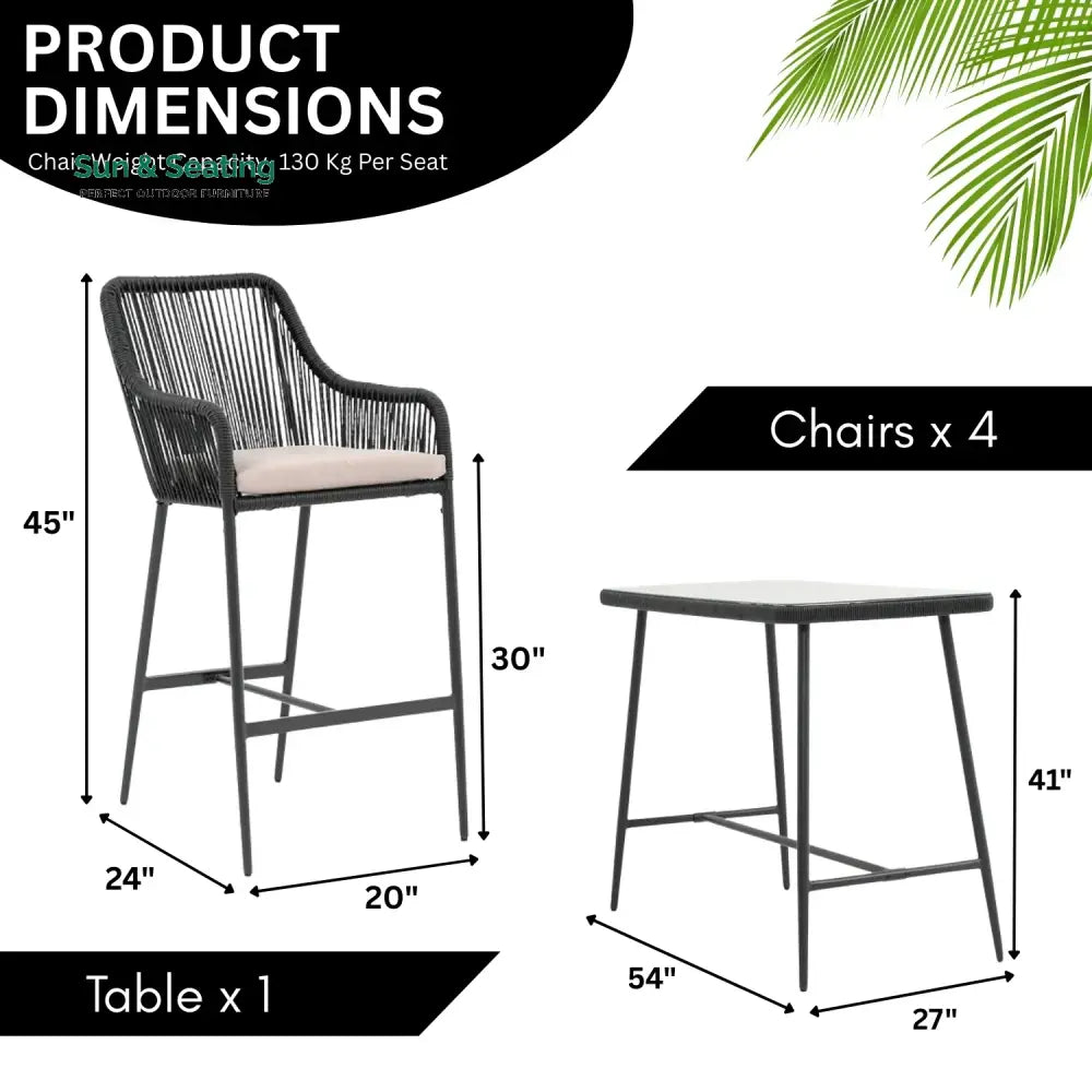 Deepali Premium Outdoor Rope 5-Piece Bar Set With a High-Top Table Bar Set