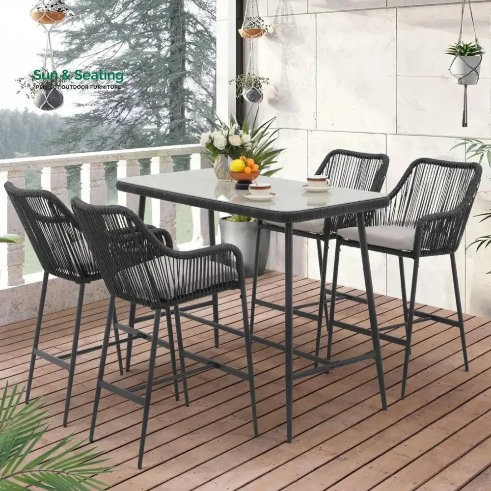 Deepali Premium Outdoor Rope 5-Piece Bar Set With a High-Top Table Bar Set