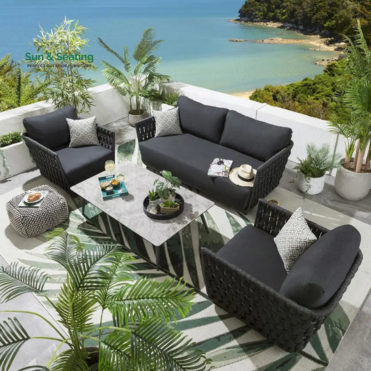 Deifilia Outdoor Sofa Set 2 Seater 2 Single seater and 1 Center Table (Dark Grey) Sofa Sets