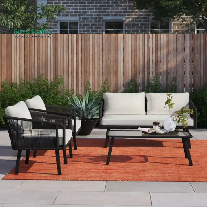 Deifilia Outdoor Sofa Set 2 Seater 2 Single seater And 1 Table Set Braided &amp; Rope Black Sofa Sets