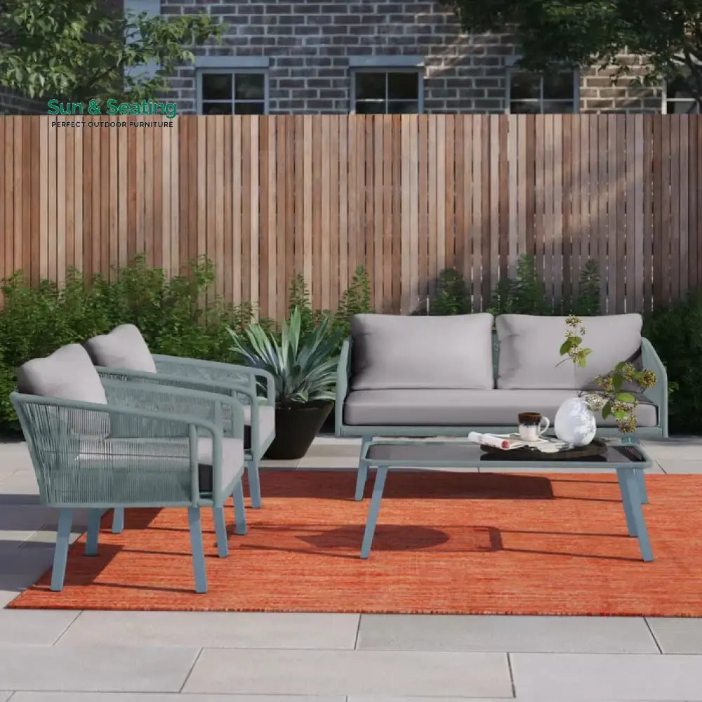 Deifilia Outdoor Sofa Set 2 Seater 2 Single seater And 1 Table Set Braided &amp; Rope Grey Sofa Sets