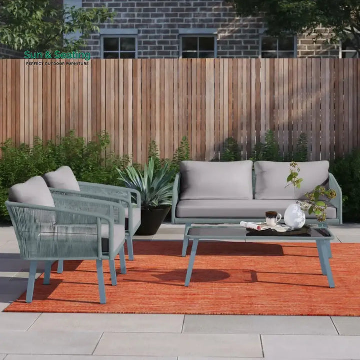 Deifilia Outdoor Sofa Set 2 Seater 2 Single seater And 1 Table Set Braided &amp; Rope Grey Sofa Sets