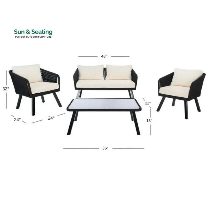 Deifilia Outdoor Sofa Set 2 Seater 2 Single seater And 1 Table Set Braided &amp; Rope Sofa Sets