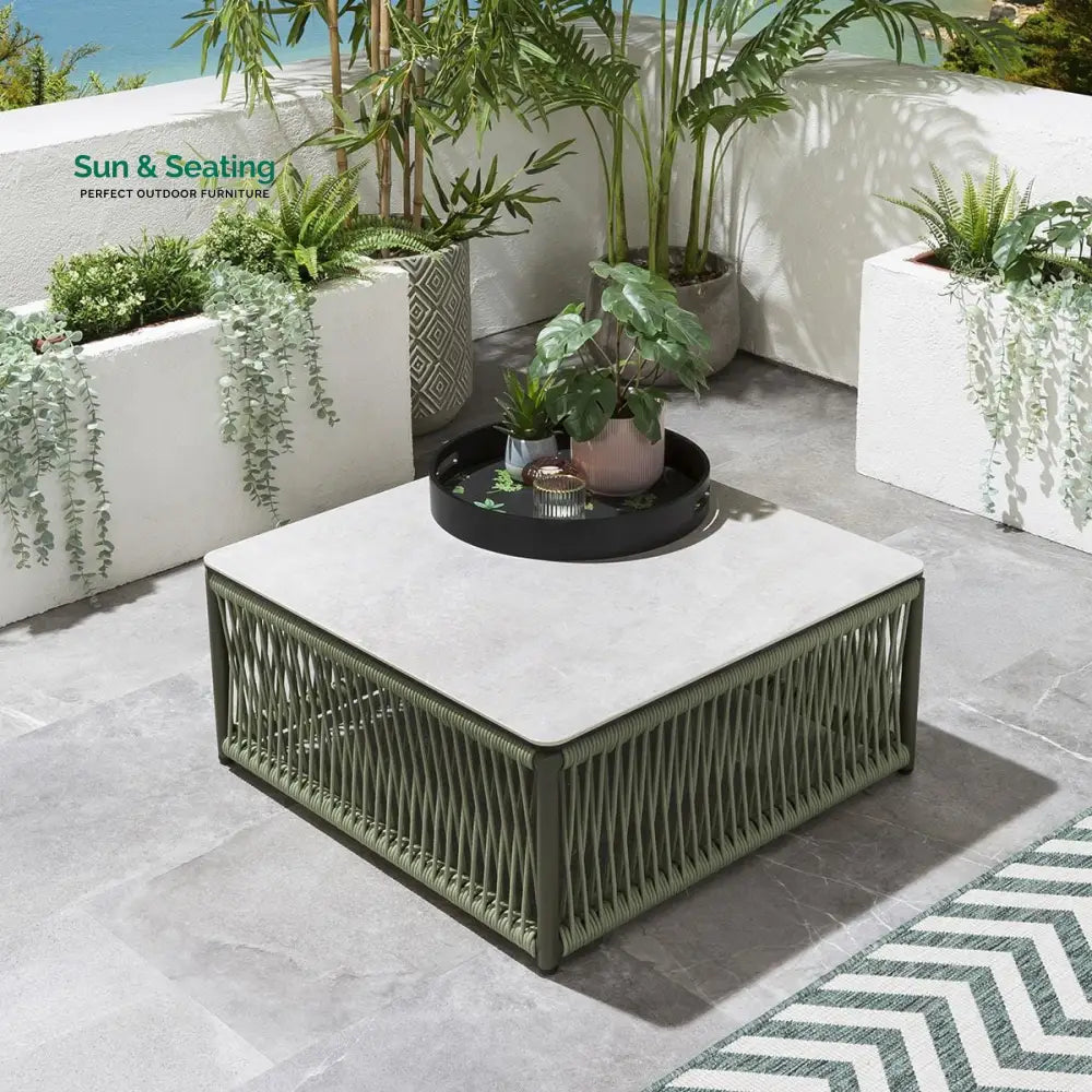 Deifilia Outdoor Sofa Set 7 Seater and 2 Center Table Set (Green) Braided &amp; Rope Sofa Sets