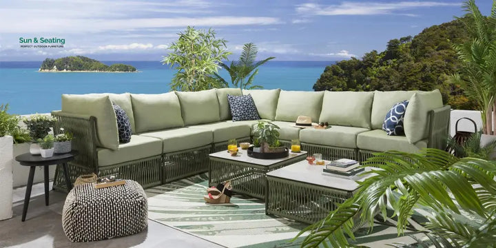 Deifilia Outdoor Sofa Set 7 Seater and 2 Center Table Set (Green) Braided &amp; Rope Sofa Sets