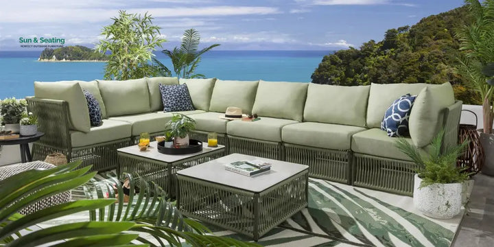 Deifilia Outdoor Sofa Set 7 Seater and 2 Center Table Set (Green) Braided &amp; Rope Sofa Sets