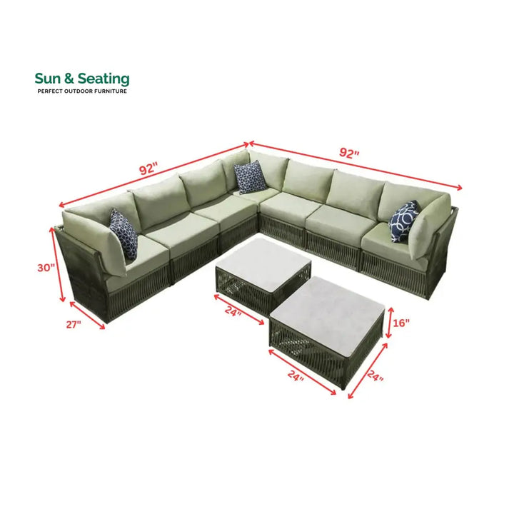 Deifilia Outdoor Sofa Set 7 Seater and 2 Center Table Set (Green) Braided &amp; Rope Sofa Sets