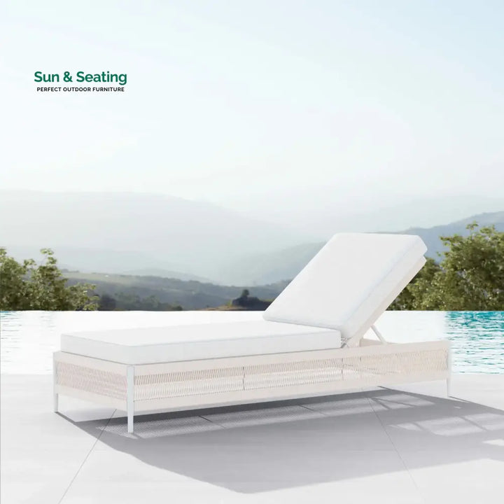 Deiniol Outdoor Swimming Poolside Lounger (White) Braided &amp; Rope Loungers