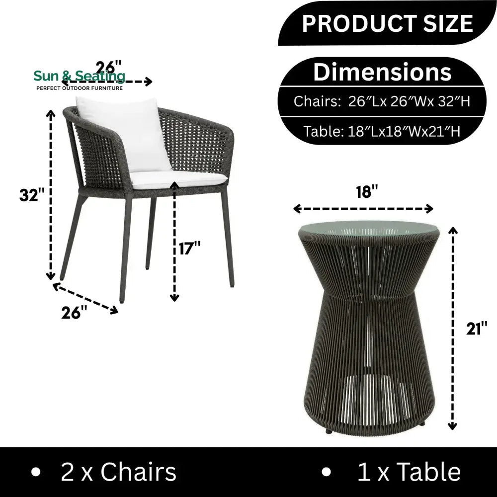 Delaney Outdoor Rope 3-Piece Patio Set Patio Set