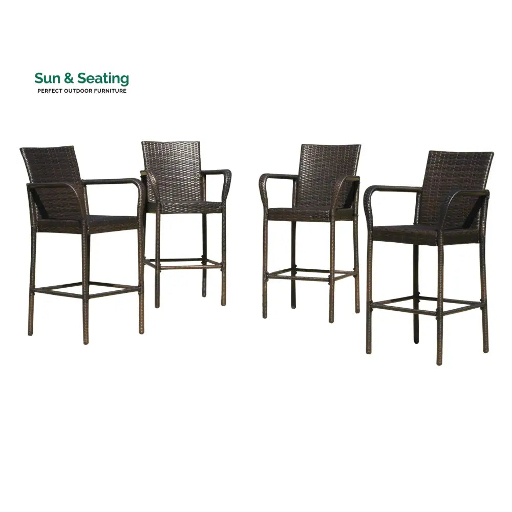 Dellucci Outdoor Patio Bar Chair 4 Chairs For Balcony (Brown) Bar Sets