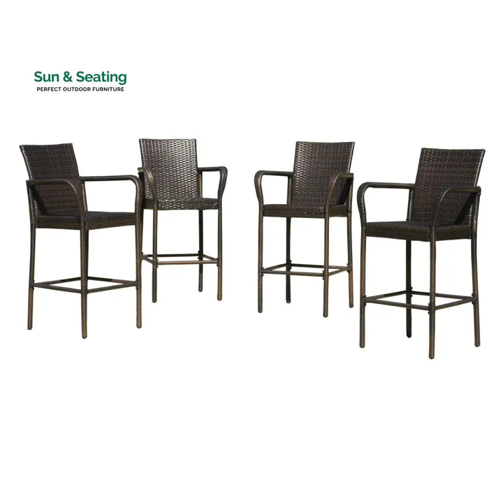 Dellucci Outdoor Patio Bar Chair 4 Chairs For Balcony (Brown) Bar Sets