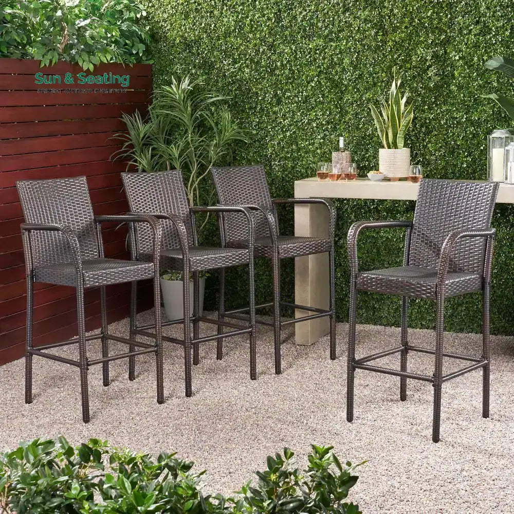Dellucci Outdoor Patio Bar Chair 4 Chairs For Balcony (Brown) Bar Sets