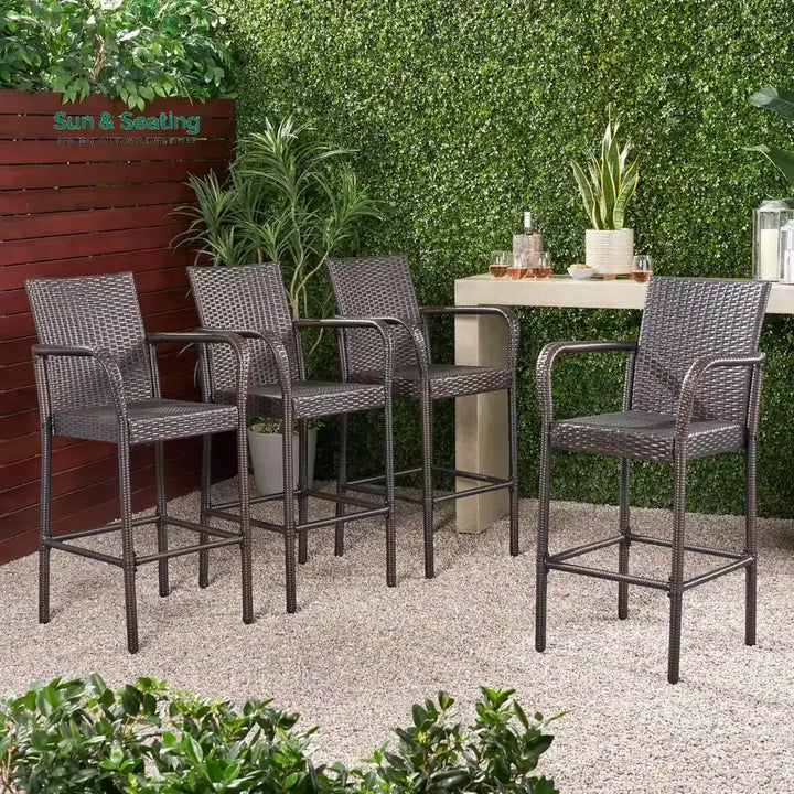Dellucci Outdoor Patio Bar Chair 4 Chairs For Balcony (Brown) Bar Sets
