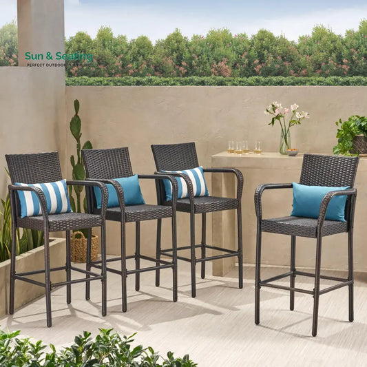 Dellucci Outdoor Patio Bar Chair 4 Chairs For Balcony (Brown) Bar Sets