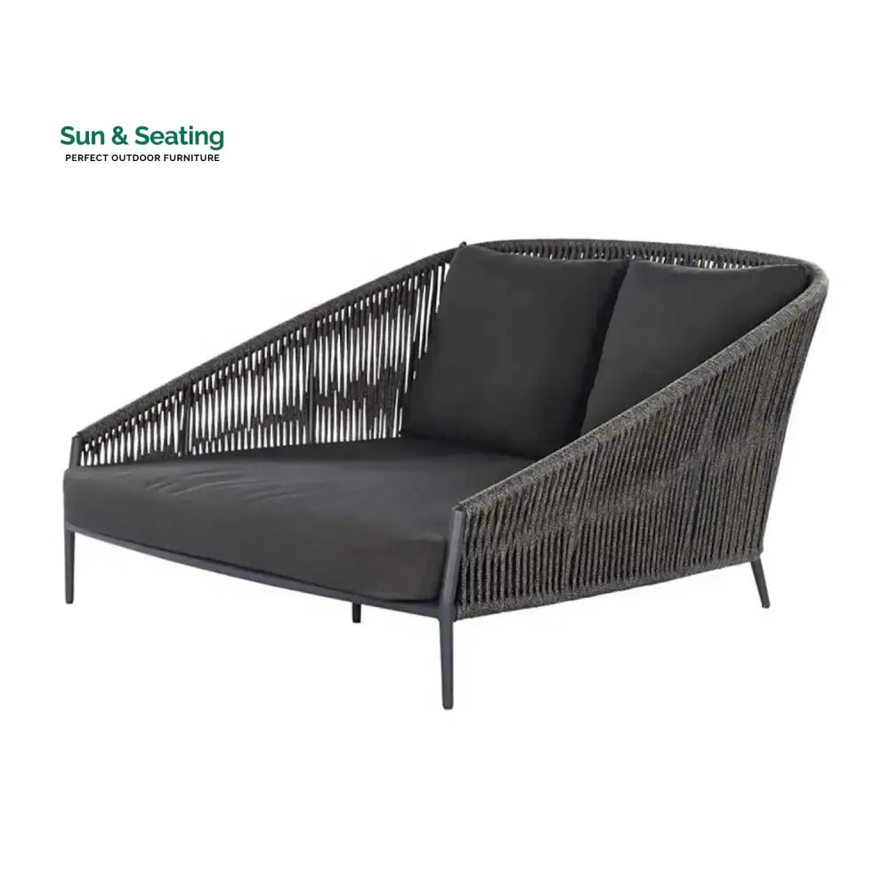 Delphine Outdoor Grey Rope Patio Daybed with Comfortable Dark Grey Cushion Daybed