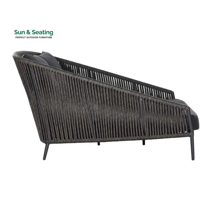 Delphine Outdoor Grey Rope Patio Daybed with Comfortable Dark Grey Cushion Daybed