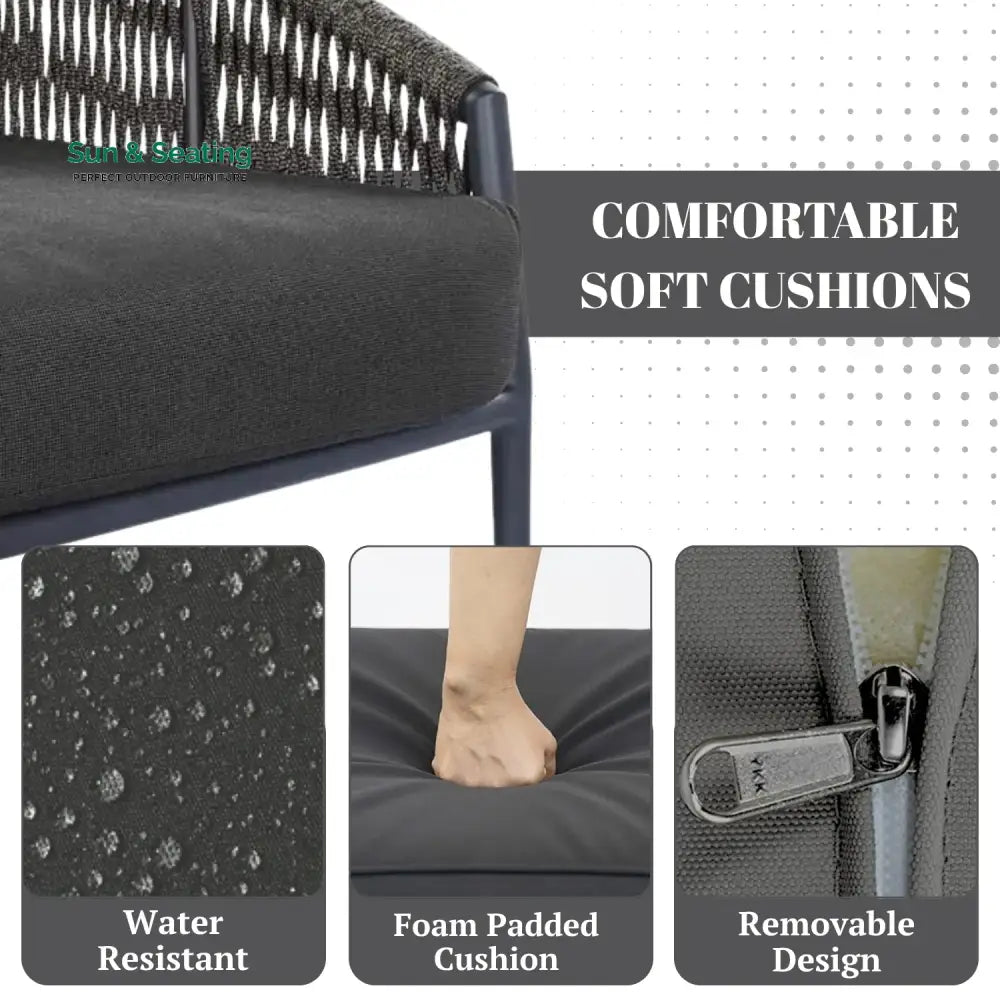 Delphine Outdoor Grey Rope Patio Daybed with Comfortable Dark Grey Cushion Daybed