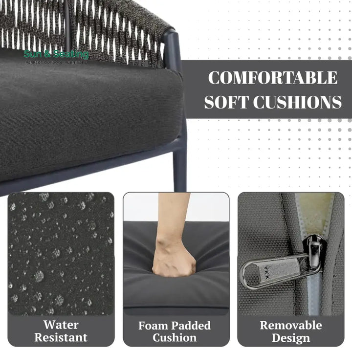Delphine Outdoor Grey Rope Patio Daybed with Comfortable Dark Grey Cushion Daybed