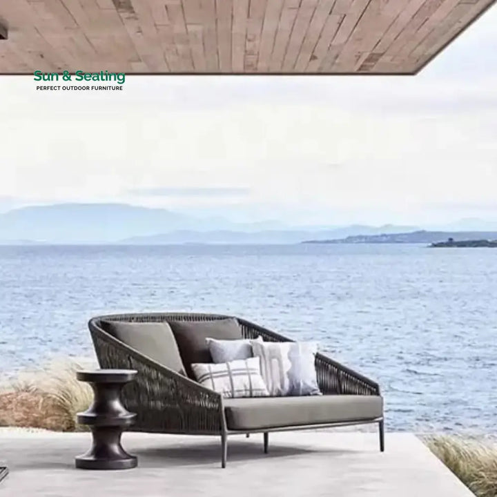 Delphine Outdoor Grey Rope Patio Daybed with Comfortable Dark Grey Cushion Daybed