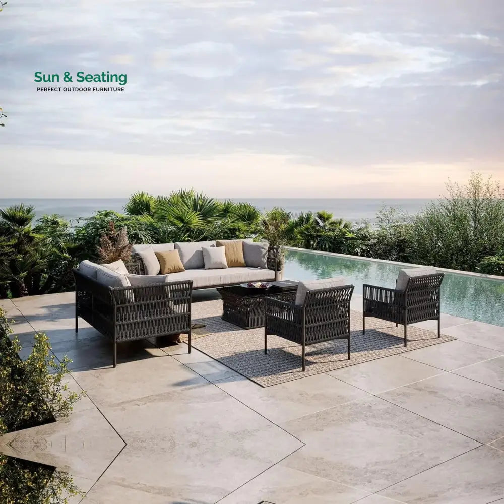 Denali Outdoor Rope 7-Seater Sofa Set With Glass Top Table Sofa Set