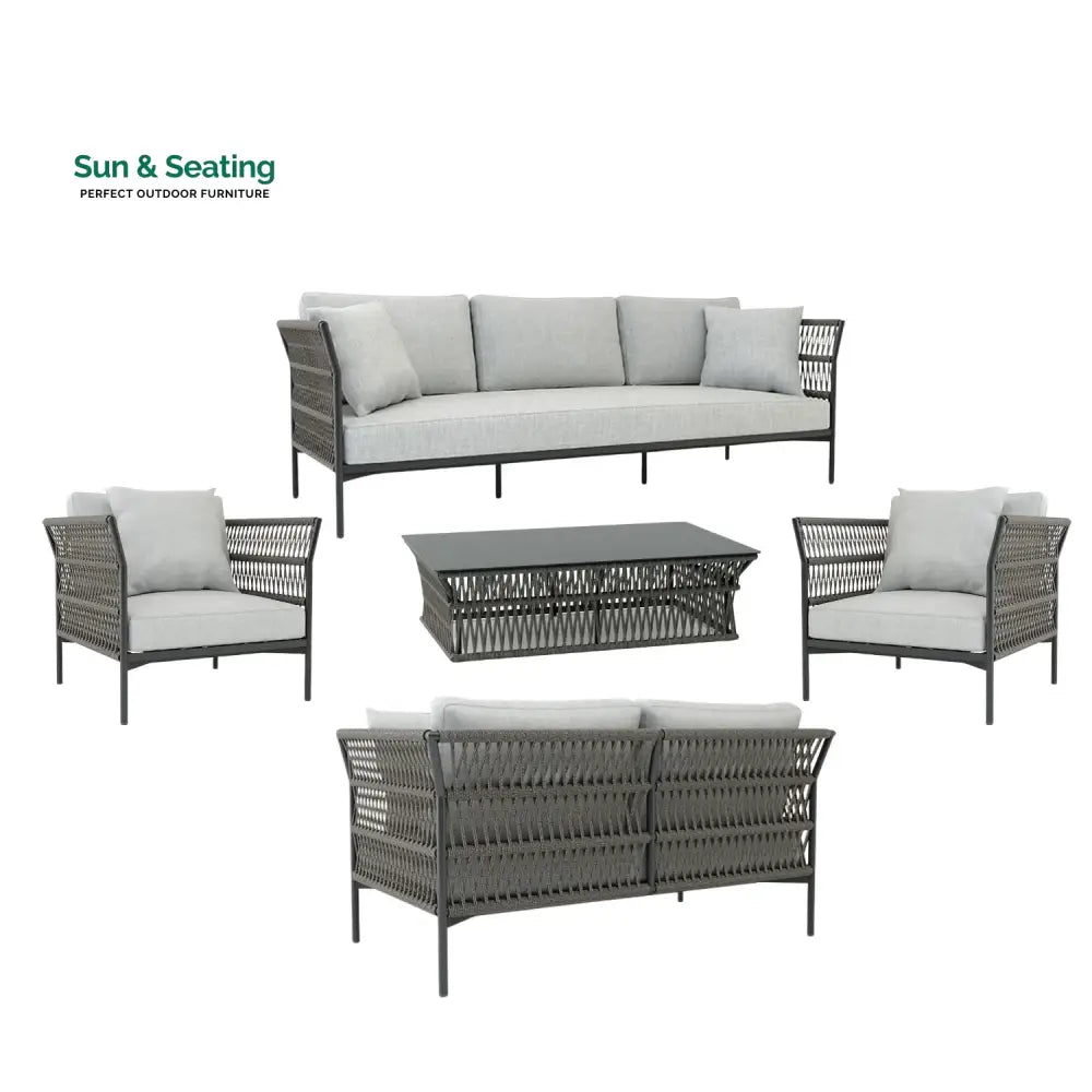 Denali Outdoor Rope 7-Seater Sofa Set With Glass Top Table Sofa Set
