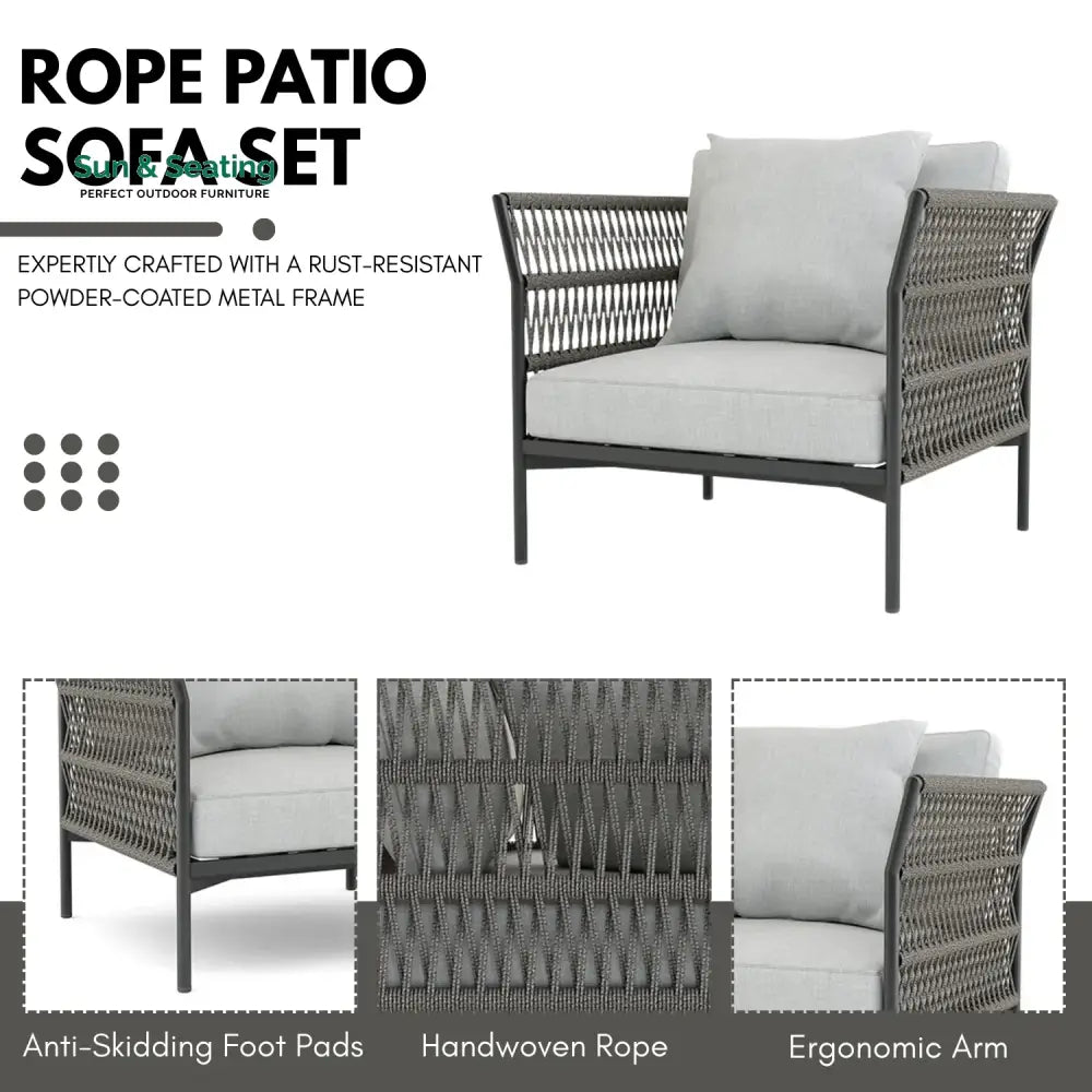 Denali Outdoor Rope 7-Seater Sofa Set With Glass Top Table Sofa Set