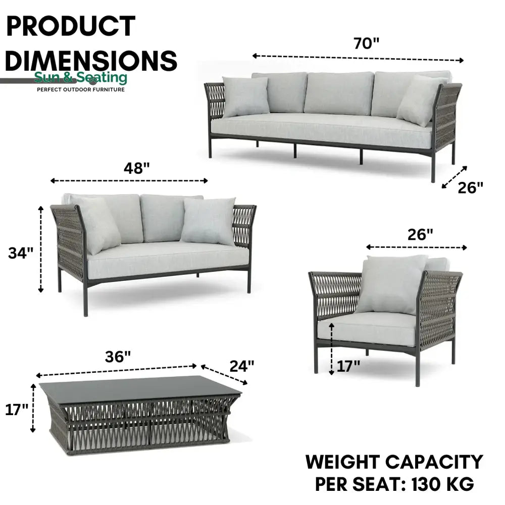 Denali Outdoor Rope 7-Seater Sofa Set With Glass Top Table Sofa Set