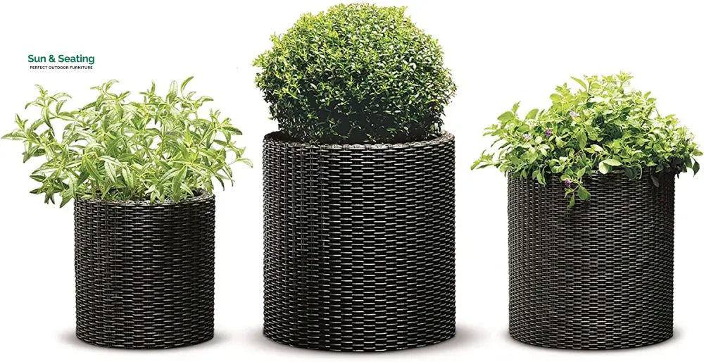 Deni Outdoor Wicker Planters For Garden Balcony Set of 3 (Dark Brown) Planter
