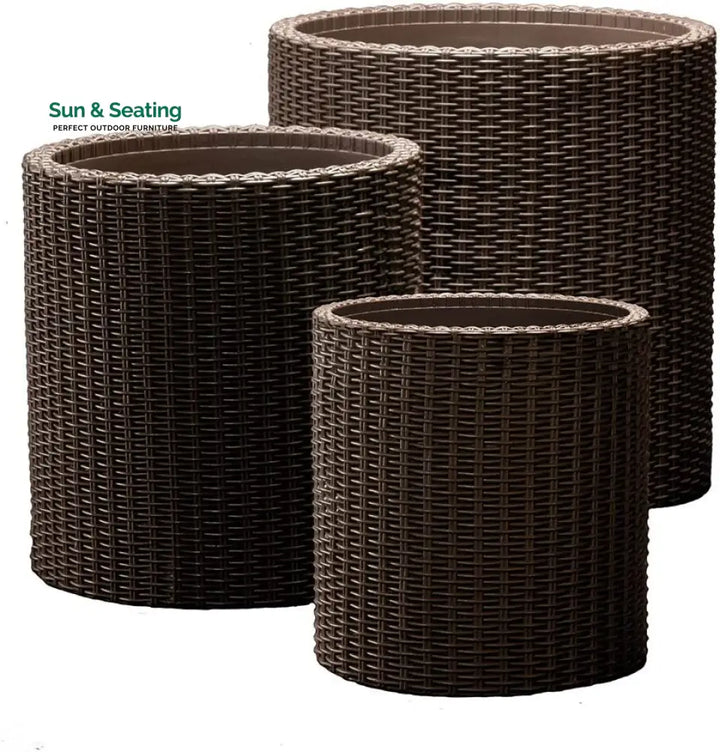 Deni Outdoor Wicker Planters For Garden Balcony Set of 3 (Dark Brown) Planter