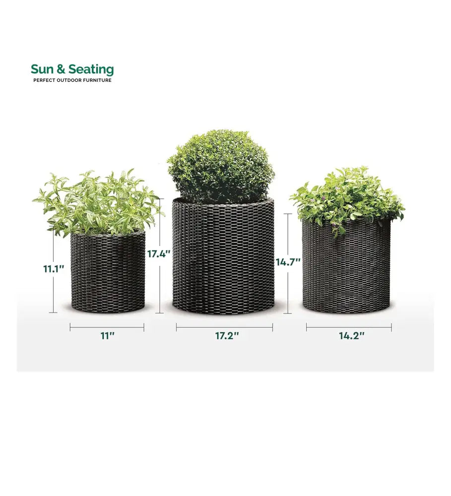 Deni Outdoor Wicker Planters For Garden Balcony Set of 3 (Dark Brown) Planter