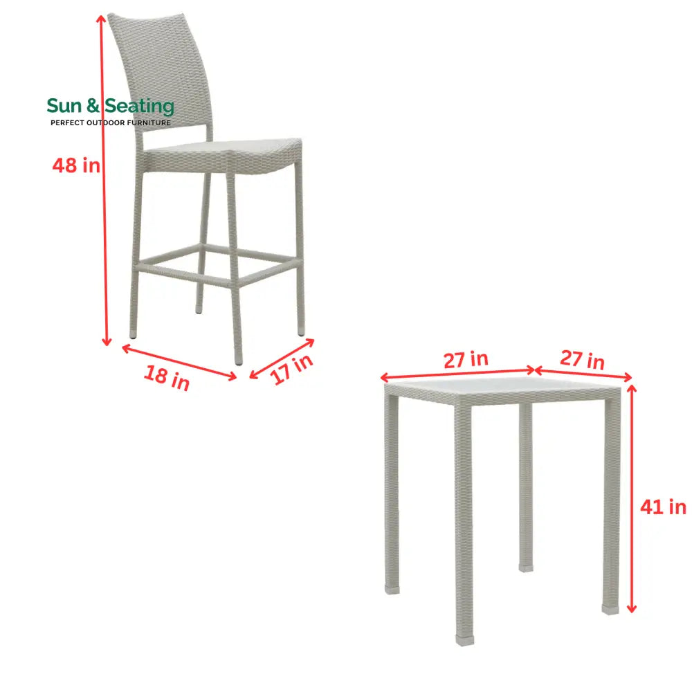 Denver Outdoor Bar Sets 2 Chairs and 1 Table Patio Bar Set (Pearl White) Bar Sets