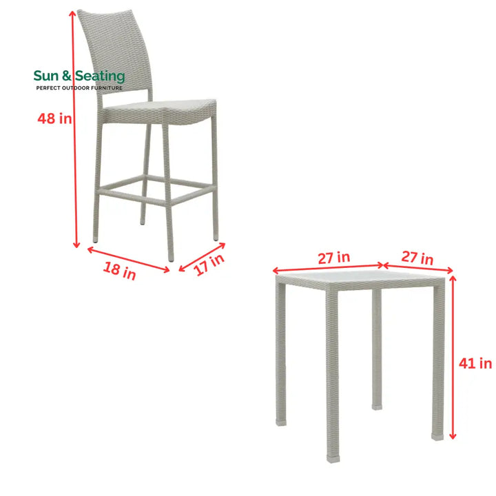 Denver Outdoor Bar Sets 2 Chairs and 1 Table Patio Bar Set (Pearl White) Bar Sets