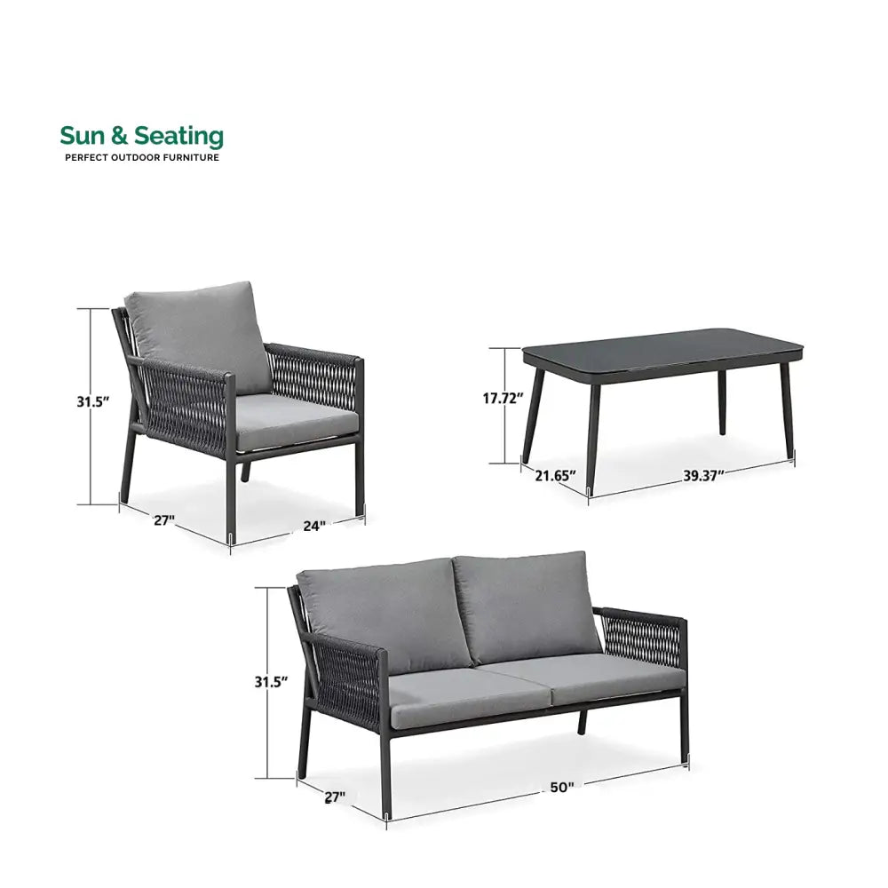 Deny Outdoor Sofa Set 2 Seater 2 Single seater and 1 Center Table Set (Grey) Braided &amp; Rope Sofa Sets