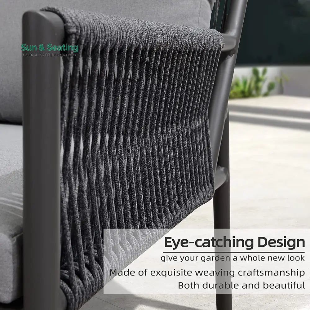 Deny Outdoor Sofa Set 2 Seater 2 Single seater and 1 Center Table Set (Grey) Braided &amp; Rope Sofa Sets