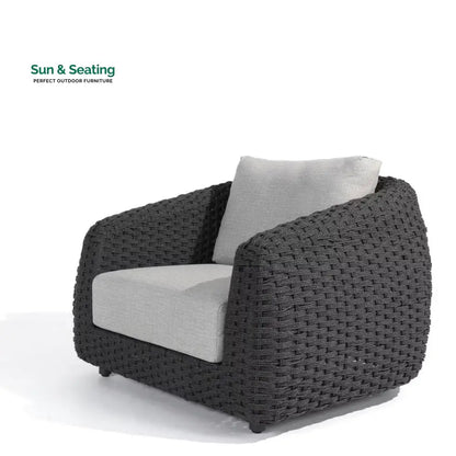 Deskoy Outdoor Garden Balcony Sofa Set 2 Seater 2 Single seater and 1 Center Table Set Braid & Rope (Black) Sofa Sets