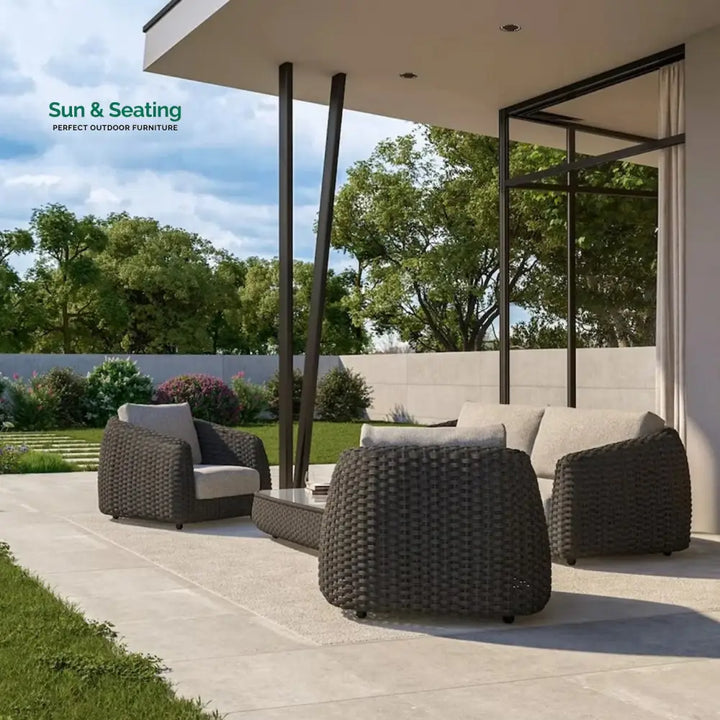 Deskoy Outdoor Garden Balcony Sofa Set 2 Seater 2 Single seater and 1 Center Table Set Braid &amp; Rope (Black) Sofa Sets