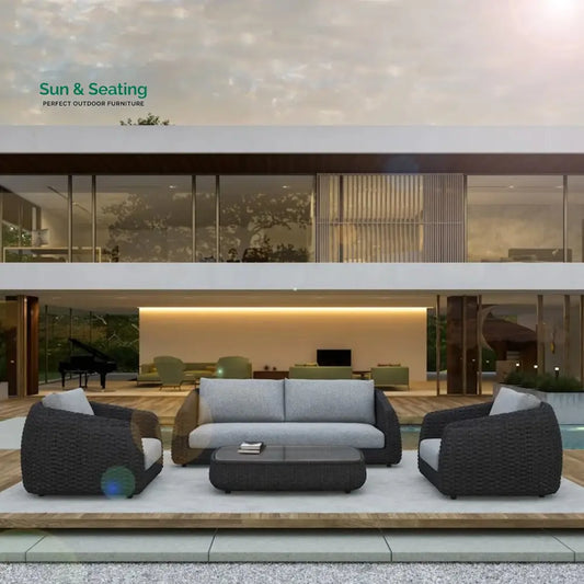 Deskoy Outdoor Garden Balcony Sofa Set 2 Seater 2 Single seater and 1 Center Table Set Braid & Rope (Black) Sofa Sets