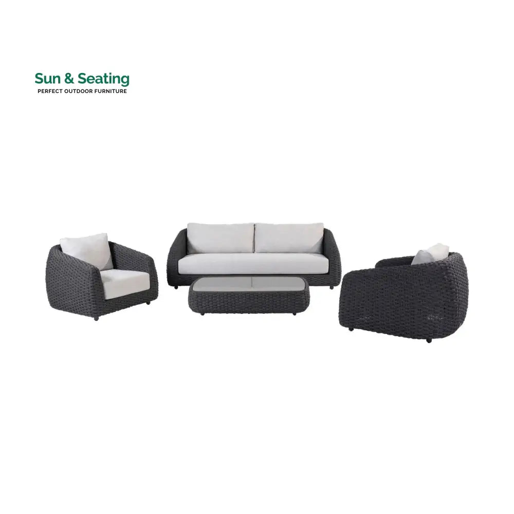 Deskoy Outdoor Garden Balcony Sofa Set 2 Seater 2 Single seater and 1 Center Table Set Braid &amp; Rope (Black) Sofa Sets