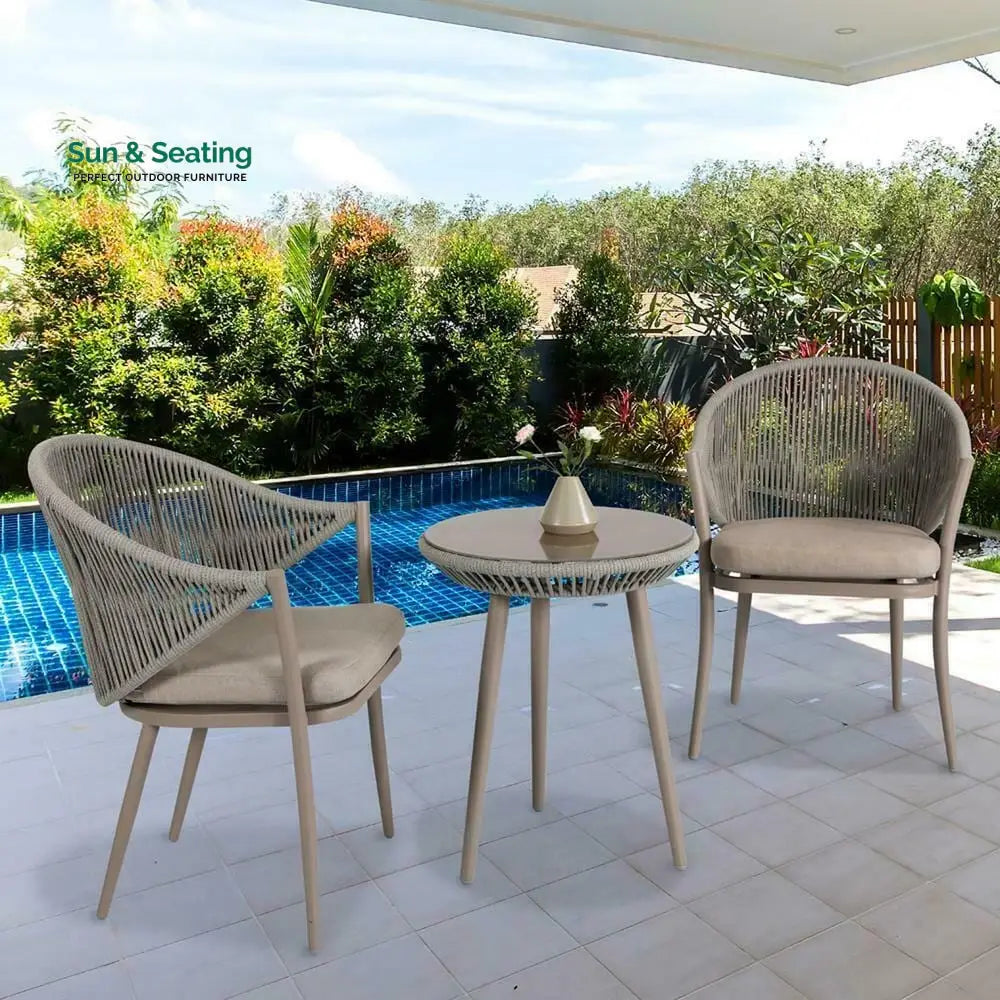 Detect Outdoor Patio Seating Set 2 Chairs and 1 Table Set (Grey) Braided &amp; Rope Coffee Table Sets