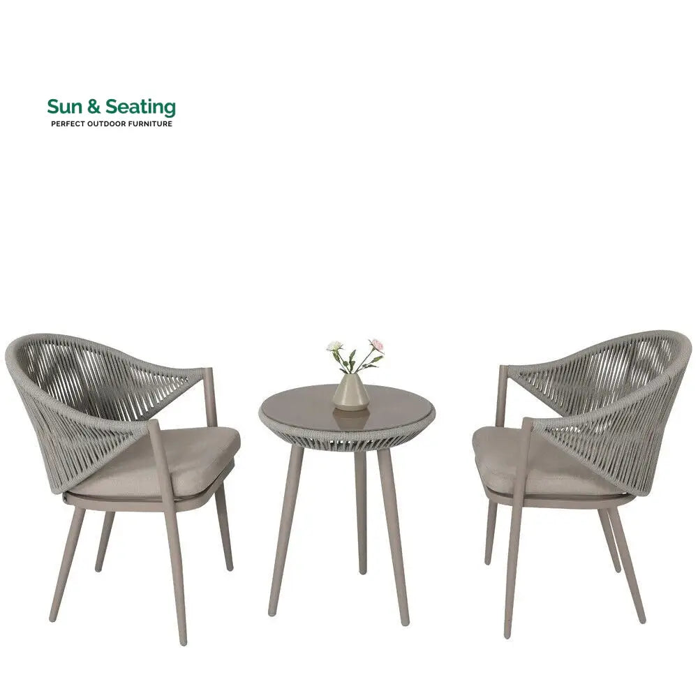 Detect Outdoor Patio Seating Set 2 Chairs and 1 Table Set (Grey) Braided &amp; Rope Coffee Table Sets