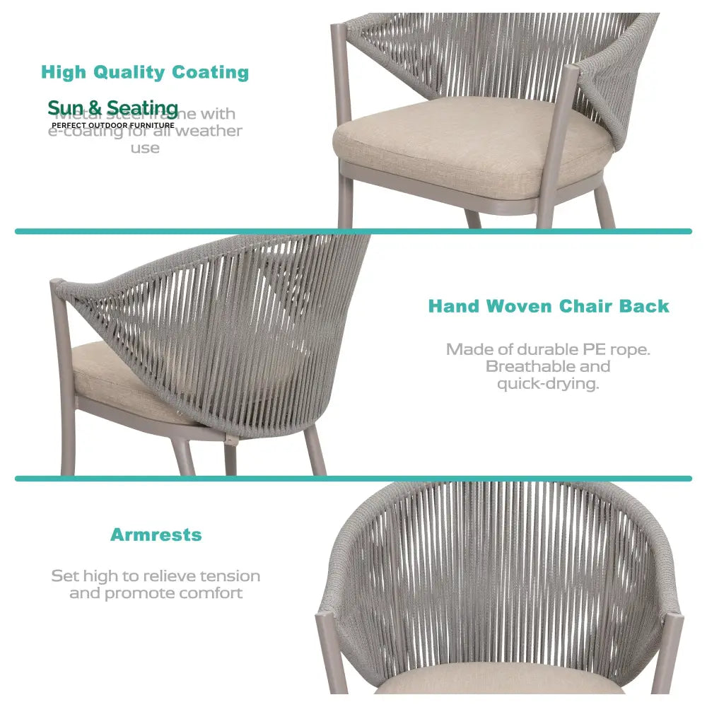 Detect Outdoor Patio Seating Set 2 Chairs and 1 Table Set (Grey) Braided &amp; Rope Coffee Table Sets